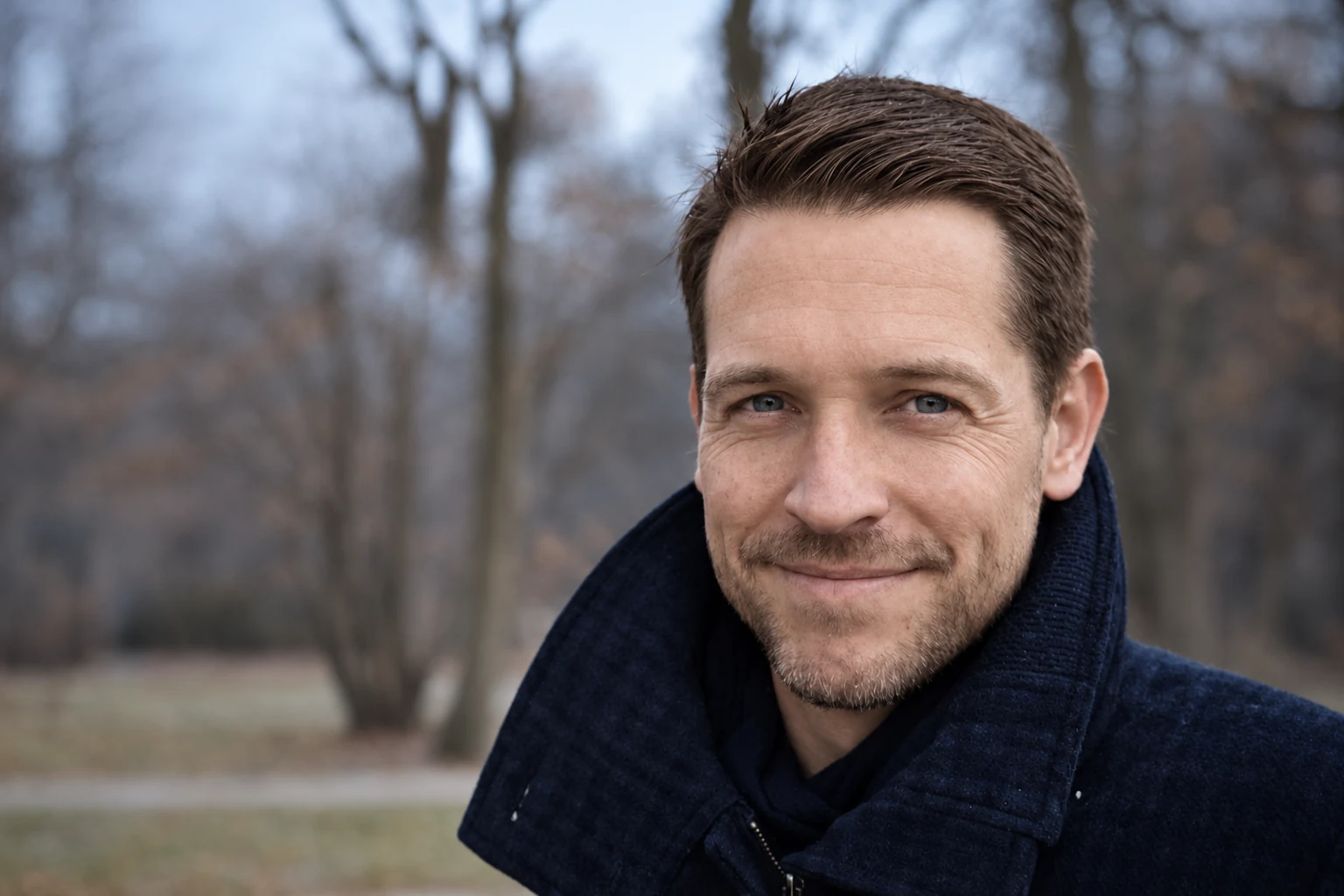 Porträt von Mirko Moeller in einem winterlichen Park